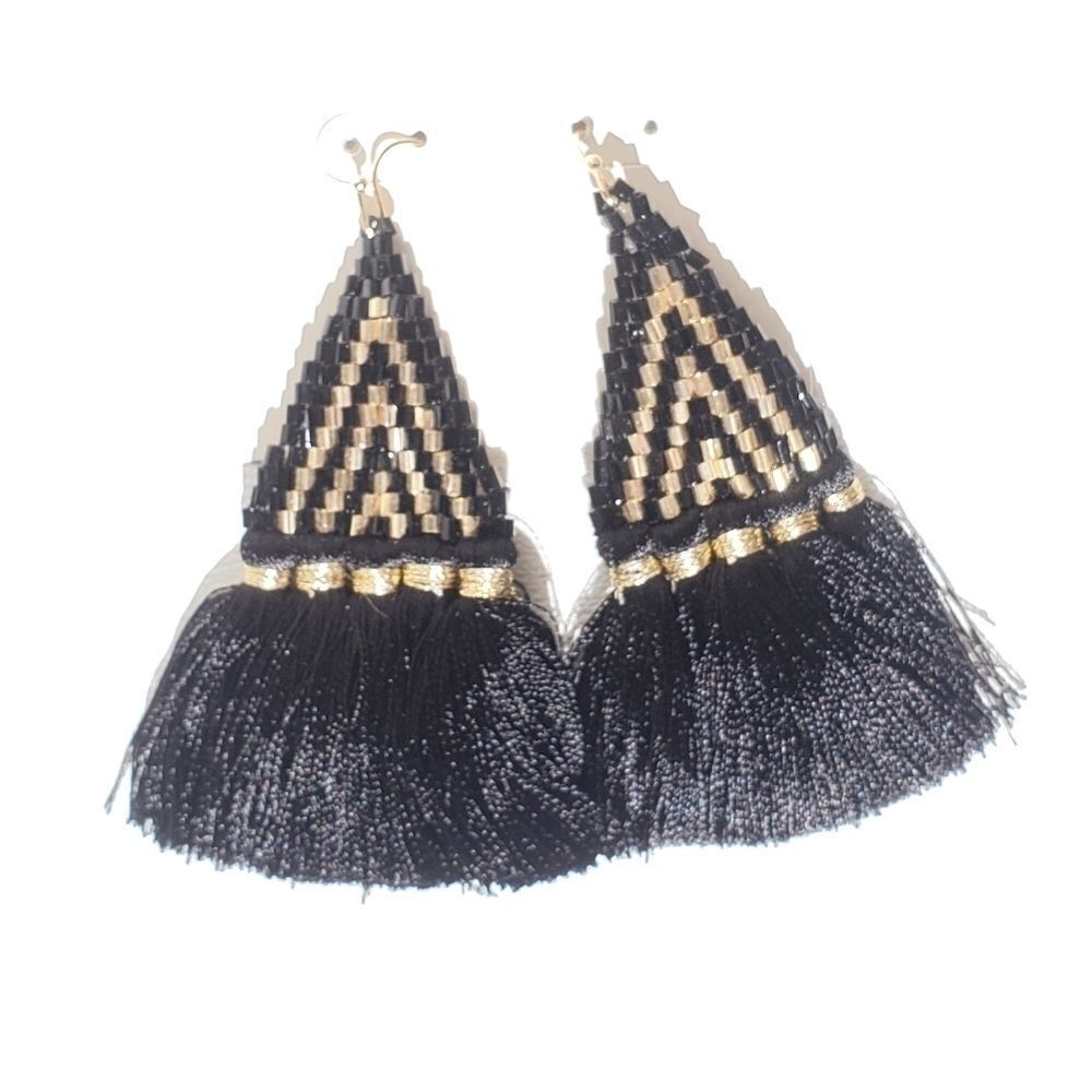 Gold Bead Fringe Earrings